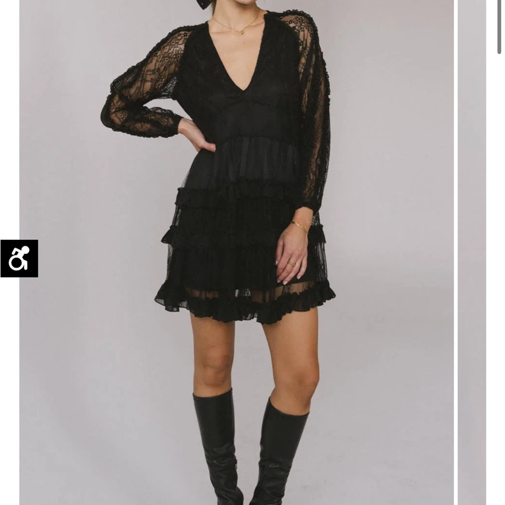 Elegant Black Lace Dress with Ruffle Details